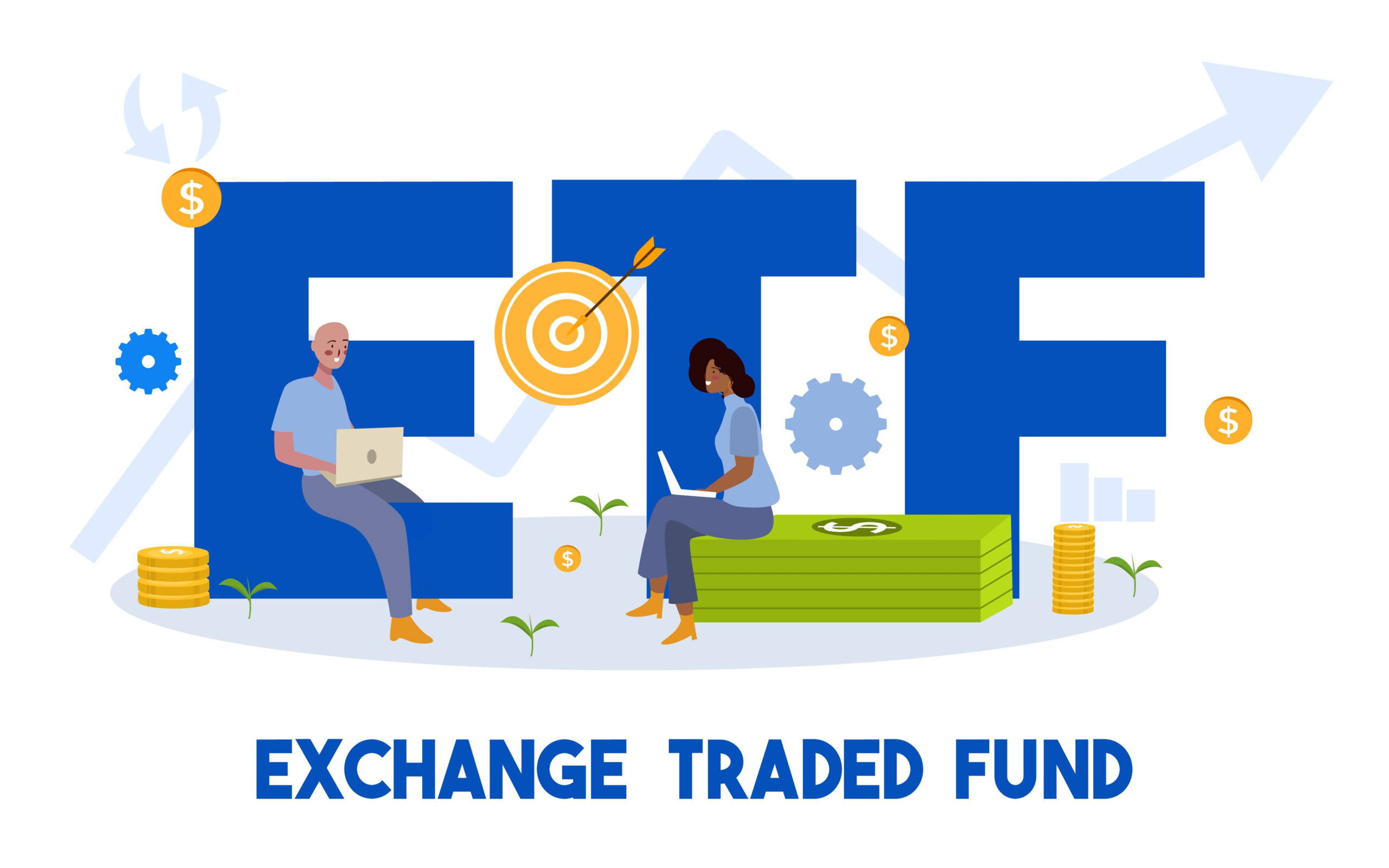 Exchange,Traded,Fund,Concept,Man,And,Woman,Working,On,Laptop